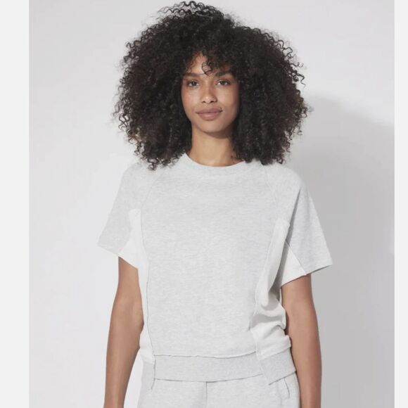 90 DEGREE BY REFLEX Women's Oversize Loop Top Gray Terry T-Shirt Tee Size L - Picture 1 of 8